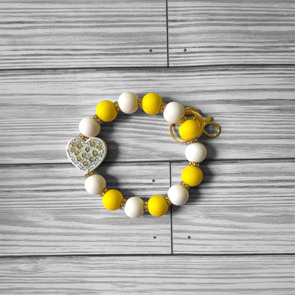 White & Yellow Flower Silicone Wristlet - Picture 2 of 2